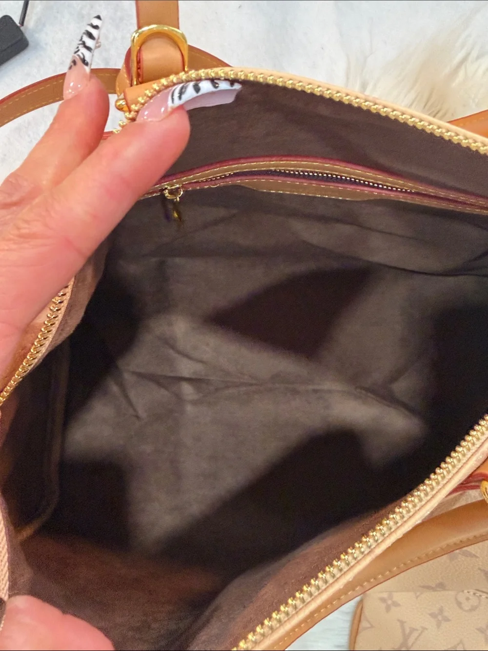 Luxury Beige Monogram Satchel Handbag